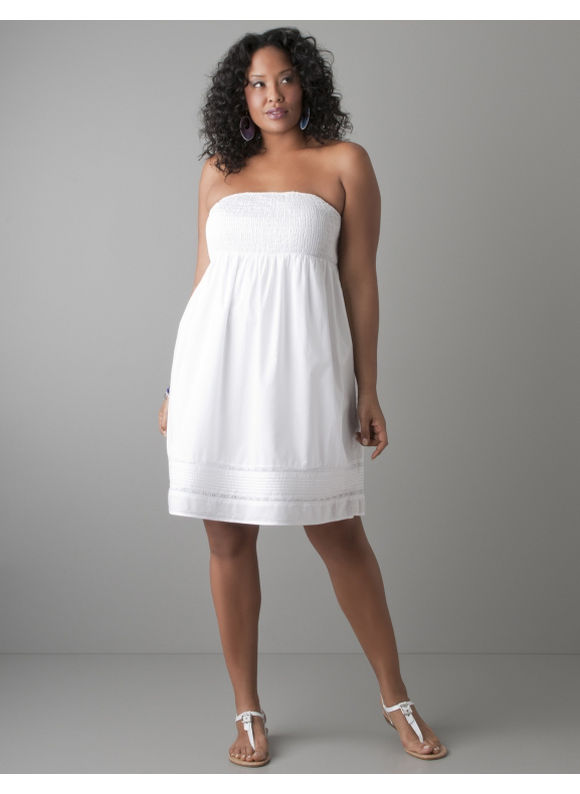 Plus Size Dresses - Lane Bryant Smocked strapless dress - Women's Plus Size/White - Size