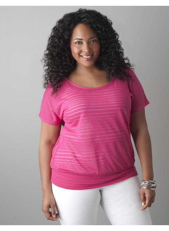 Pasazz.net Favorite - Lane Bryant Sheer stripe top - Women's Plus Size/Beet root purple,