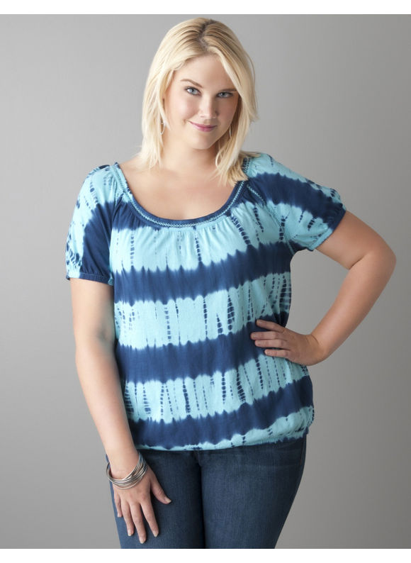 Pasazz.net Favorite - Lane Bryant Tie dye crochet trim top - Women's Plus Size/Blue