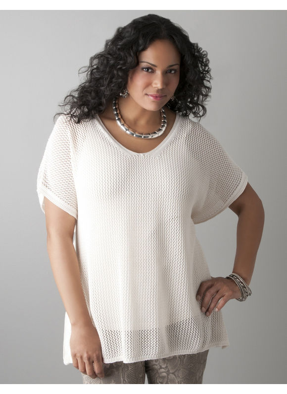 Lane Bryant Open stitch pullover sweater - Women's Plus Size/Gardenia
