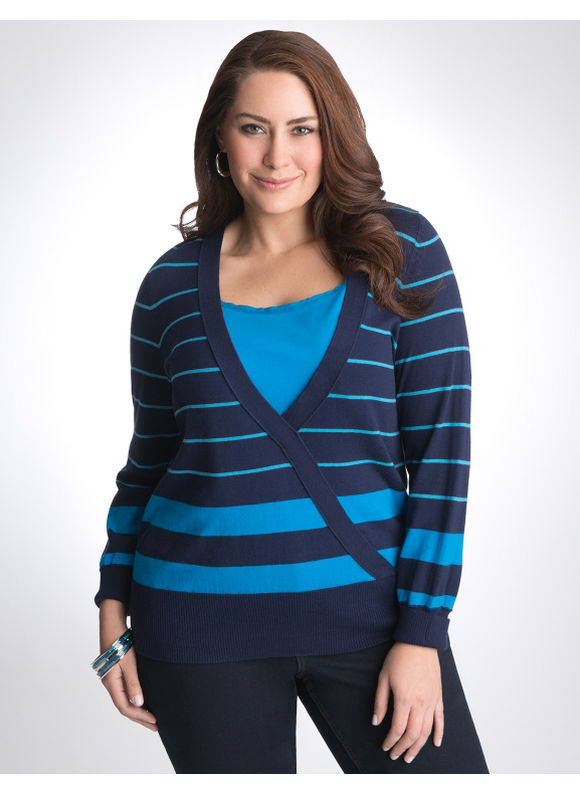 Lane Bryant Striped surplice sweater - Women's Plus Size/Peacoat -