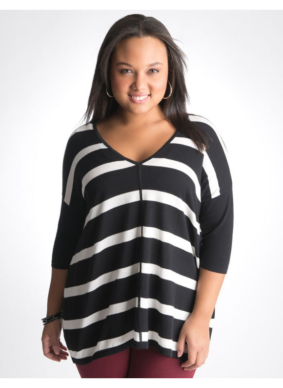 Lane Bryant T-shaped striped sweater - Women's Plus Size/Black - Size