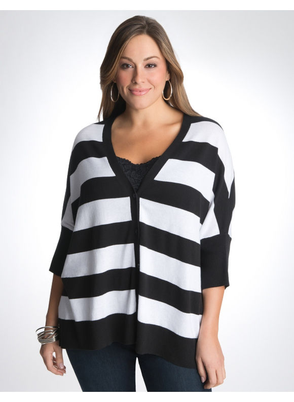 Lane Bryant T-shaped cardigan - Women's Plus Size/Black & white -