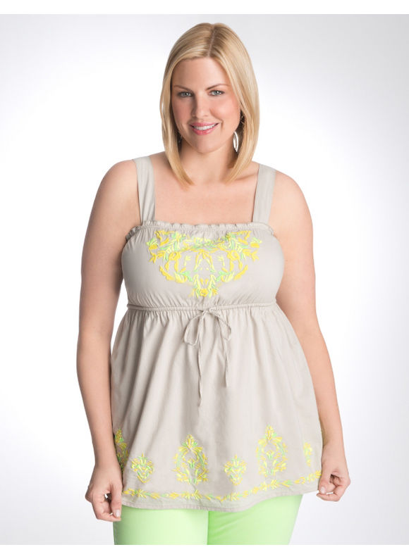 Lane Bryant Embroidered tank - Women's Plus Size/Pumice stone - Size