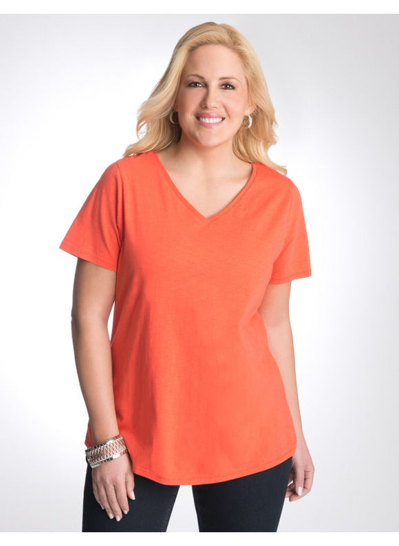 Lane Bryant Slub v-neck tee - Women's Plus Size/Hot coral - Size 18/20