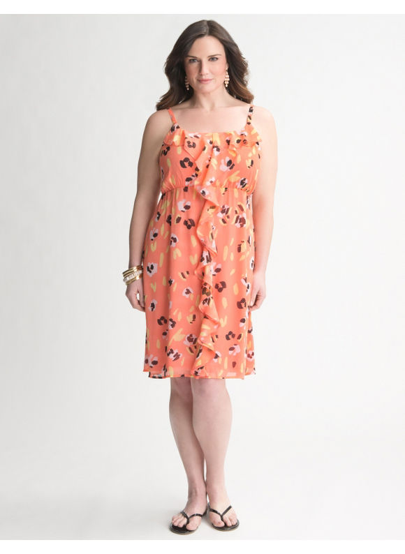 Lane Bryant Ruffled print dress - Women's Plus Size/Hot coral - Size