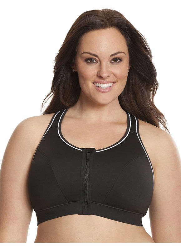 44DD Plus Size Zip front sport bra - Size 44DD, Black by Lane Bryant
