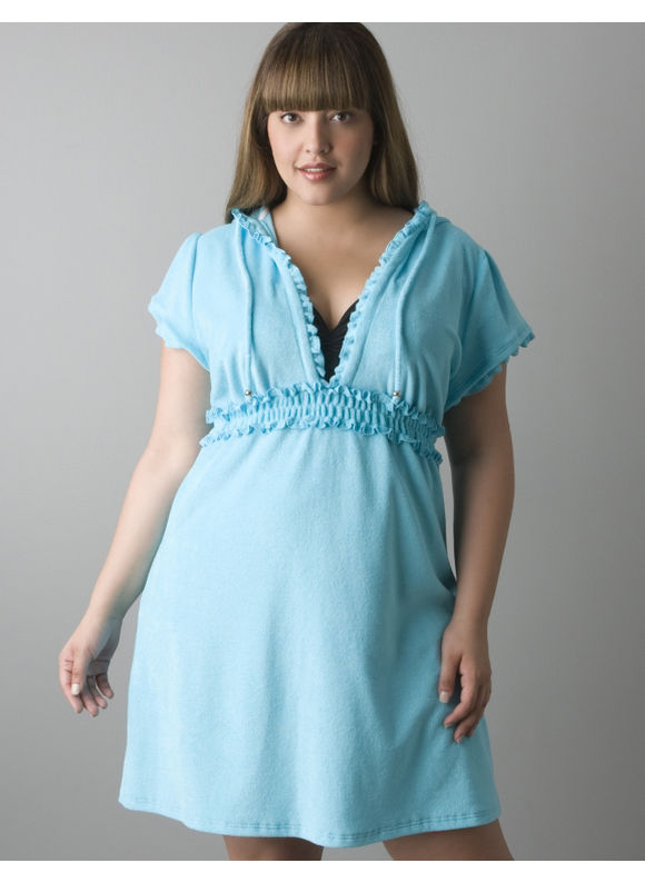 Lane Bryant Ruffled hoodie swim cover-up - Women's Plus Size/Blue