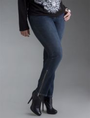Zipper embellished slim leg jean