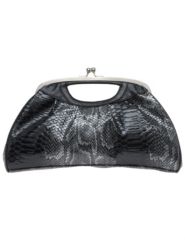 Cutout frame snakeskin print clutch