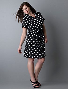 Button front polka dot shirt dress