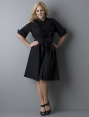Button front ruffle shirt dress
