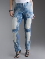Deconstructed bleach wash slim leg jean