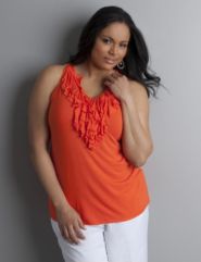 Sleeveless ruffle front top