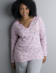 Long sleeve patterned slit neck tee