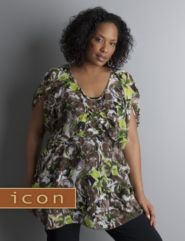Icon Collection printed ruffle front top
