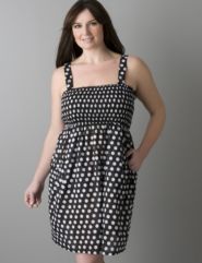 Plus size Polka dot smocked swim cover up