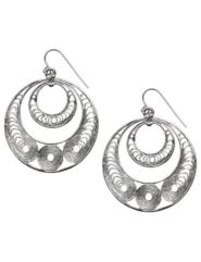 Swirled silvertone double hoops