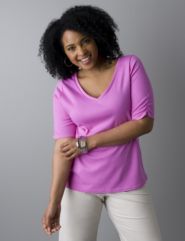 Supima&reg; cotton shirred sleeve top