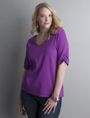 Supima&reg; cotton shirred sleeve top