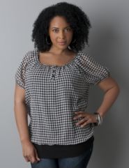 Bubble banded gingham blouse