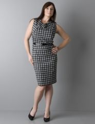 Ponte knit houndstooth drape neck dress