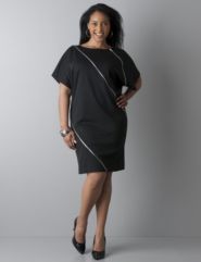 Ponte knit zipper trim dress