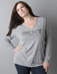 Long sleeve jeweled logo tee by DKNY JEANS