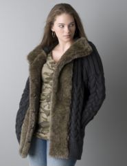 Cable knit cardigan with faux fur trim by DKNY JEANS