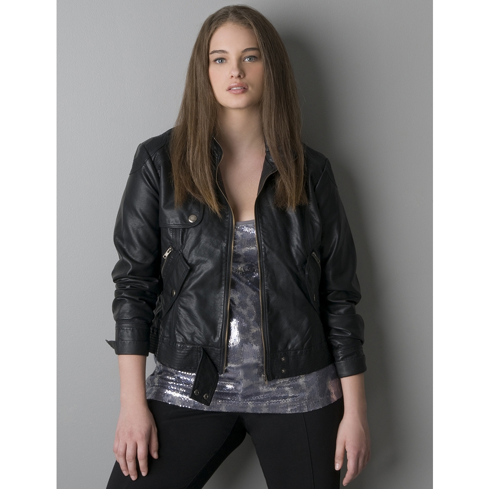   product,entityNameFaux leather moto jacket by DKNY JEANS