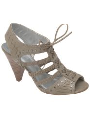Wide width lace up shoe with studded cone heel