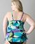 Slimming Shirred no-wire watercolor swim top in plus sizes
