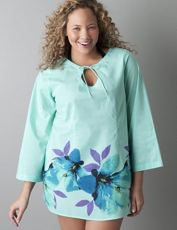 Plus sized Bloom print long sleeve swim tunic