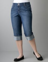 Plus-Size Dark Wash Cuffed Denim Capri