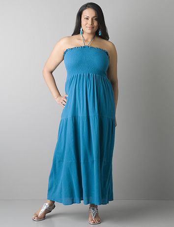 Plus size smocked halter maxi dress