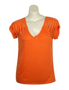 Slashed Orange Knit Top by One Step Up Plus
