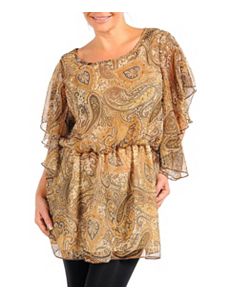 Tan Paisly Print Top by Zenobia