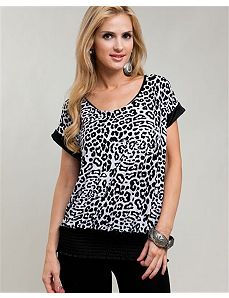 Black Cheetah & Lace Banded Blouse by alight