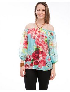 Aqua Floral Top by alight