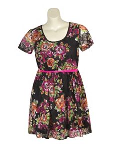 Black Lace Floral Dress by Extra Touch