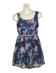Blue Lace Days Floral Dress by Extra Touch