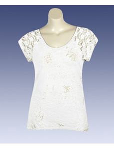 White Hi Low Lace Trim Top by Extra Touch