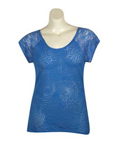Blue Hi Low Lace Trim Top by Extra Touch
