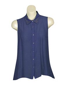 Blue Stately Studs Top by Mlle Gabrielle