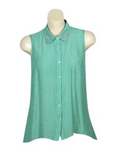 Green Stately Studs Top by Mlle Gabrielle