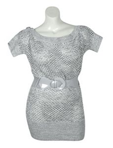 Gray Beautiful Belted Sweater by Yoki