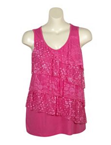 Pink Lace Ruffle Tank by Zena Jeans