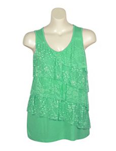 Green Lace Ruffle Tank by Zena Jeans