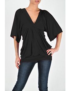 Black V Neck Top by Fashion Love