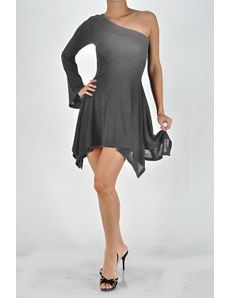 Dark Gray One Shoulder Dress by Fashion Love